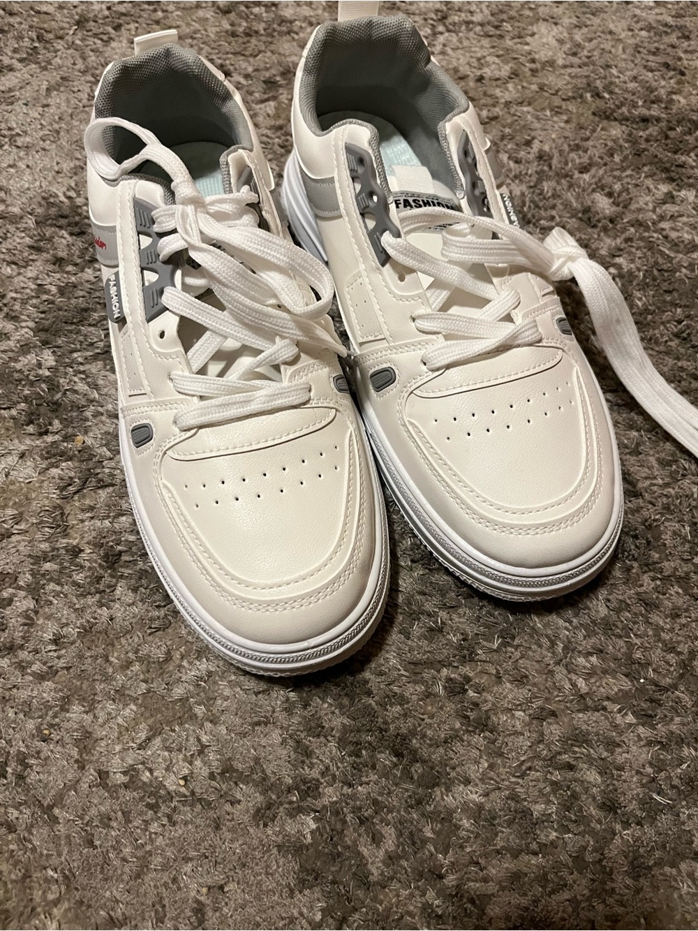 Men's White Lace-Up Sneakers with Grey Accents
